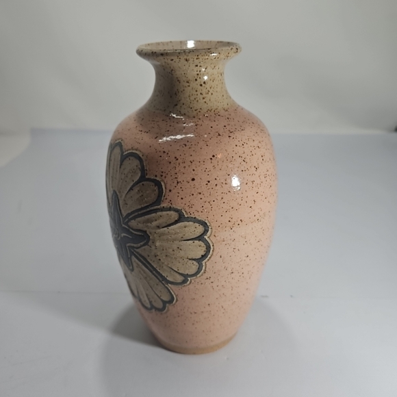Art Pottery Howard B. Seitz Speckled Hibiscus Peach Vase Signed - Picture 7 of 12